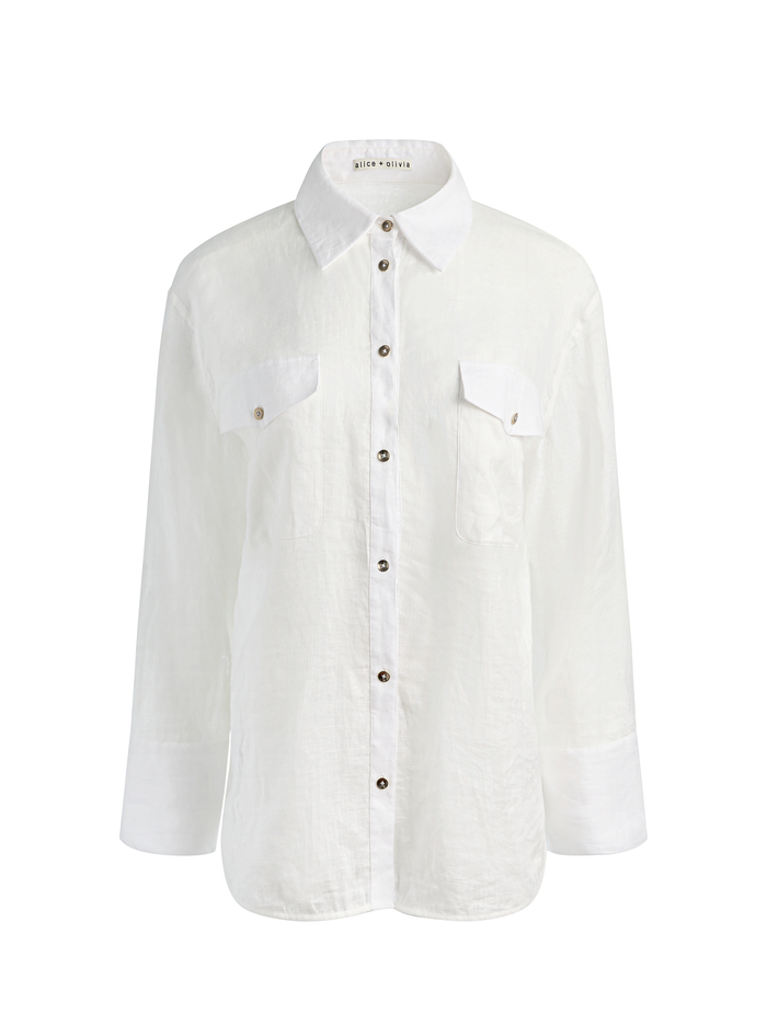 FINELY OVERSIZED LINEN BUTTON DOWN - OFF WHITE image 5 - ALICE + OLIVIA