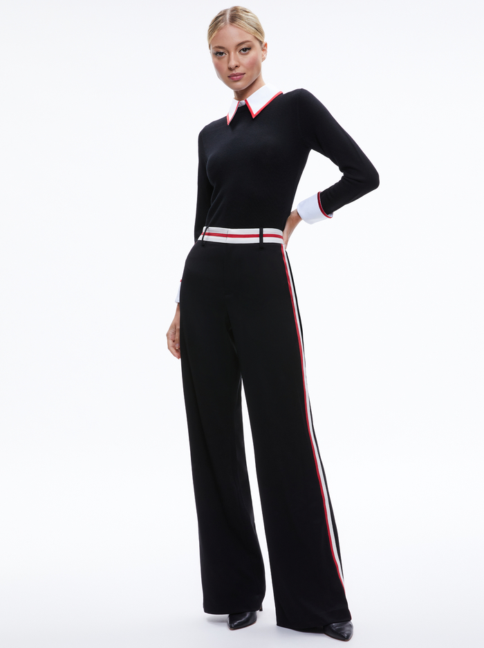 PORLA COLLARED SWEATER - BLACK/PERFECT RUBY image 4 - Alice And Olivia