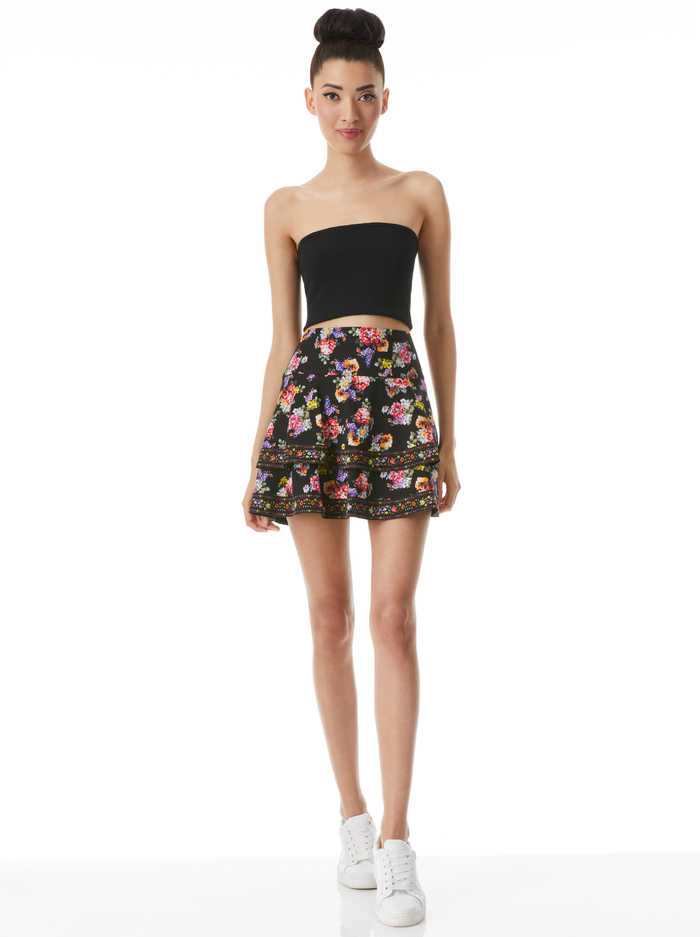 MARVIS TIERED RUFFLED SKIRT - MAGNOLIA FLORAL BLACK/MULTI image 2 - Alice And Olivia