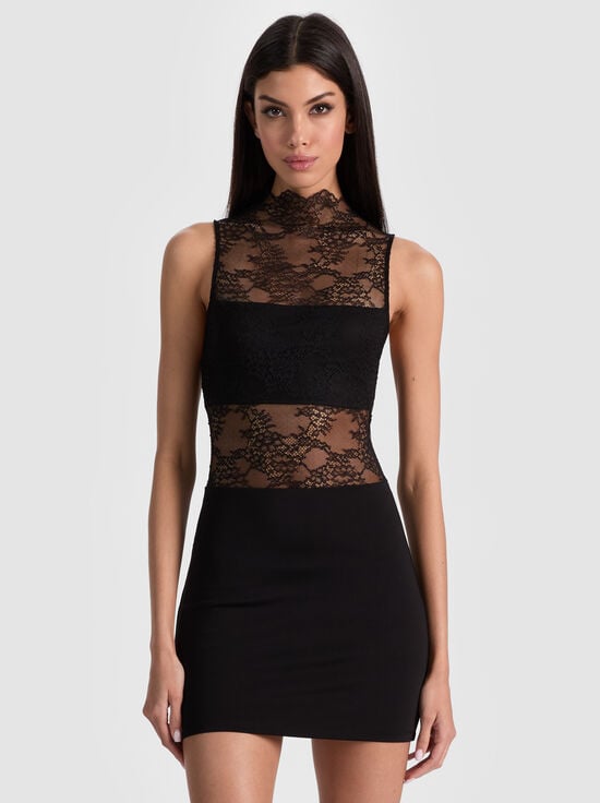 BLACK-NICHOL LACE MINI DRESS