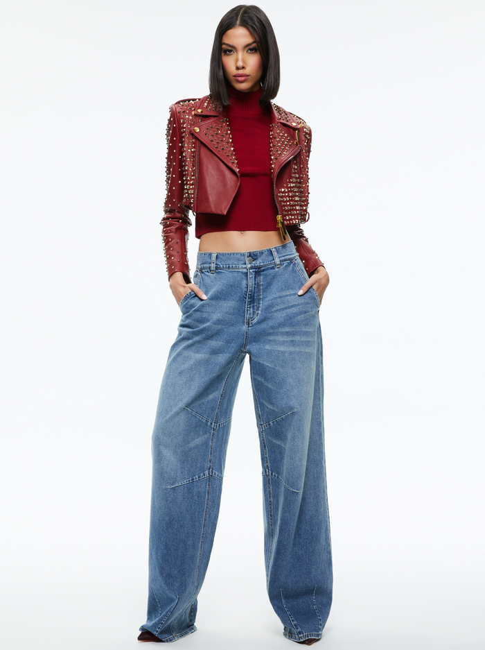 KRISHNA LEATHER CROPPED MOTO JACKET - BORDEAUX image 4 - Alice And Olivia