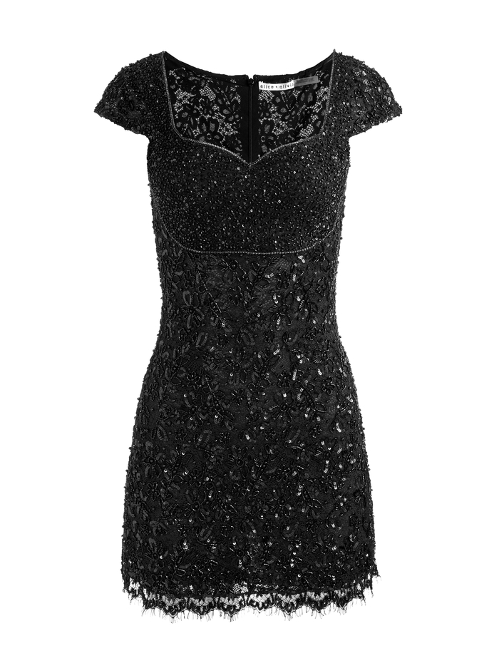 EVE EMBELLISHED LACE MINI DRESS - BLACK image 7 - Alice And Olivia