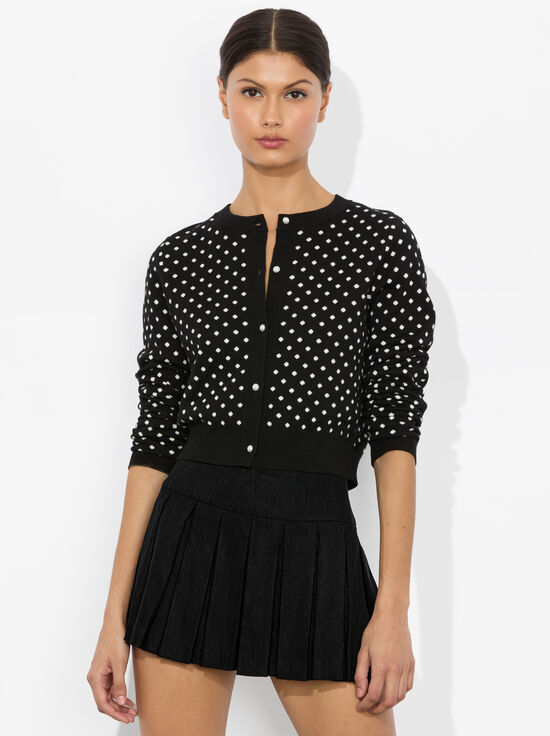BLACK/OFF WHITE POLKA DOT-DOLLIE CASHMERE CARDIGAN