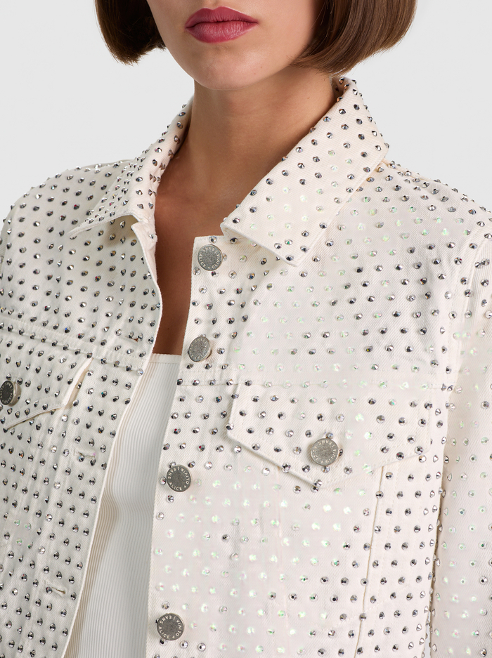 CHLOE EMBELLISHED DENIM JACKET - OFF WHITE/SILVER image 3 - ALICE + OLIVIA