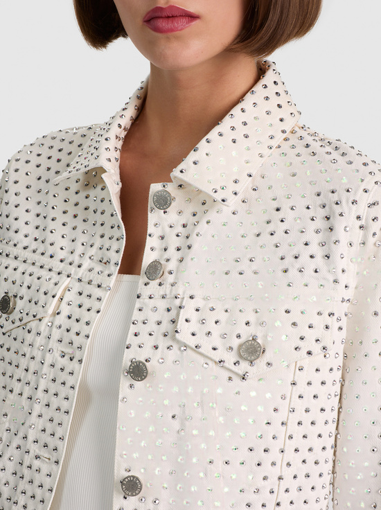 OFF WHITE/SILVER-CHLOE EMBELLISHED DENIM JACKET