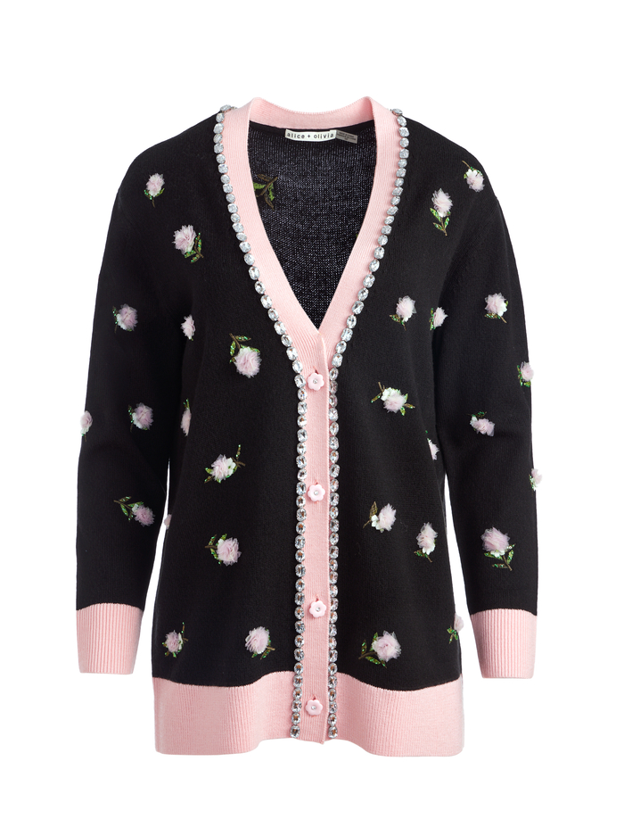 BRADFORD EMBELLISHED GRANDPA CARDIGAN - BLACK/PETAL image 5 - ALICE + OLIVIA