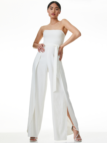 Bebe Strapless Jumpsuit In Off White | Alice And Olivia