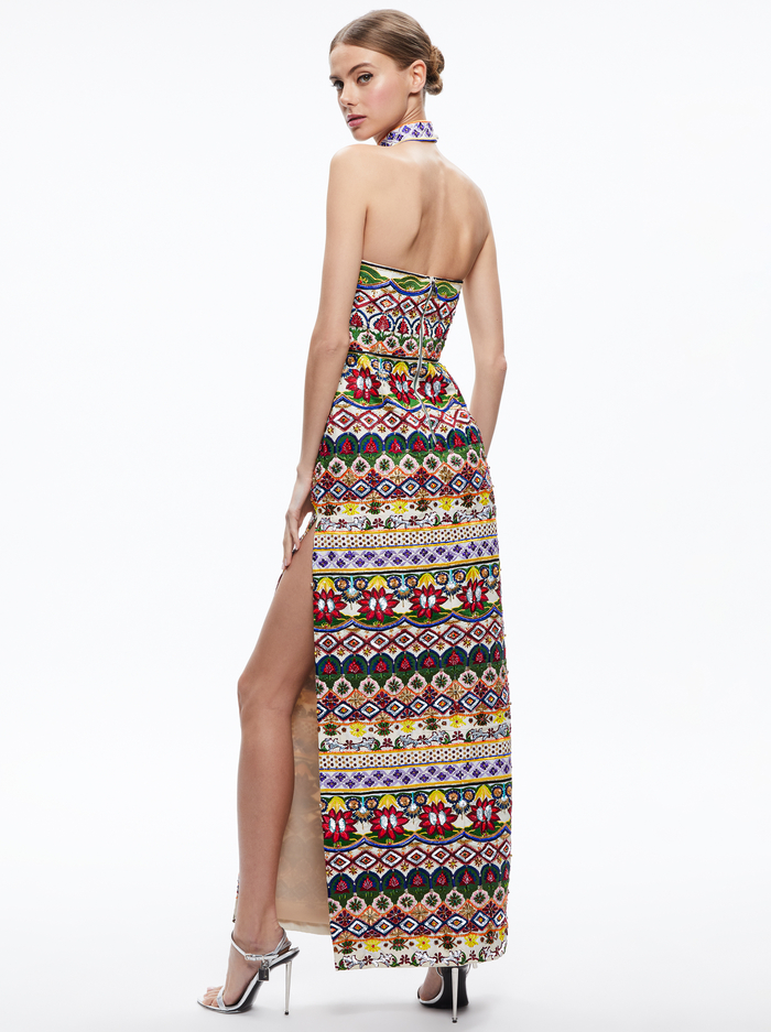 GEORGIE CHOKER STRAPLESS GOWN - CHAMPAGNE/MULTI image 1 - Alice And Olivia