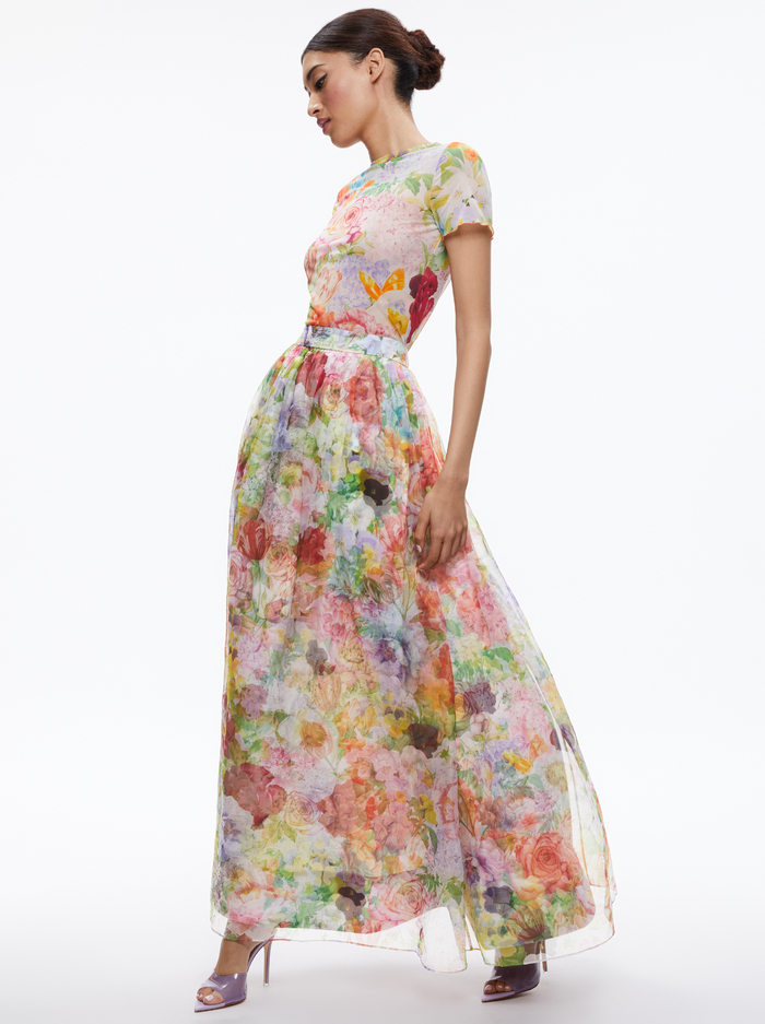DELAINA SHORT SLEEVE LETTUCE TRIM CROP TOP - DAWN FLORAL image 4 - Alice And Olivia