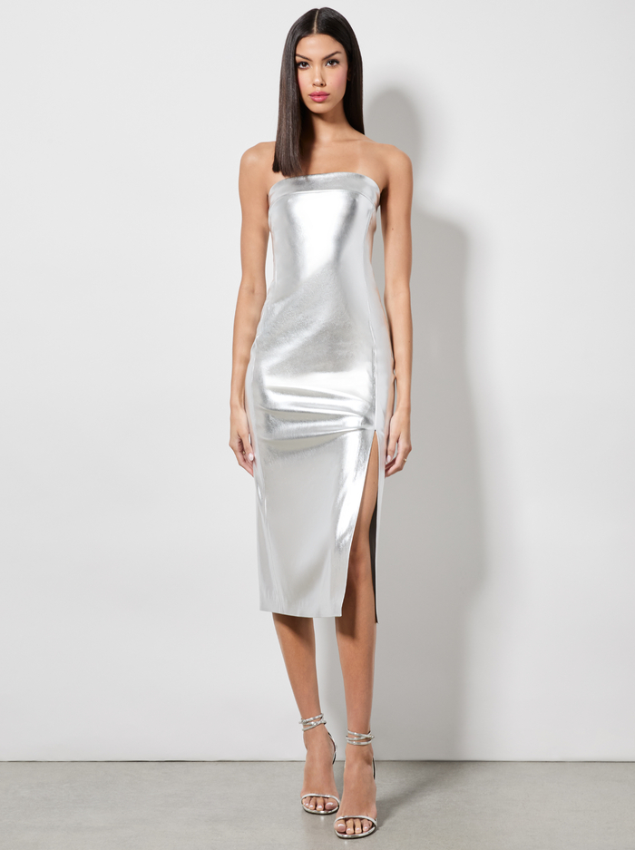 KELLY VEGAN MIDI DRESS - SILVER image 3 - Alice And Olivia