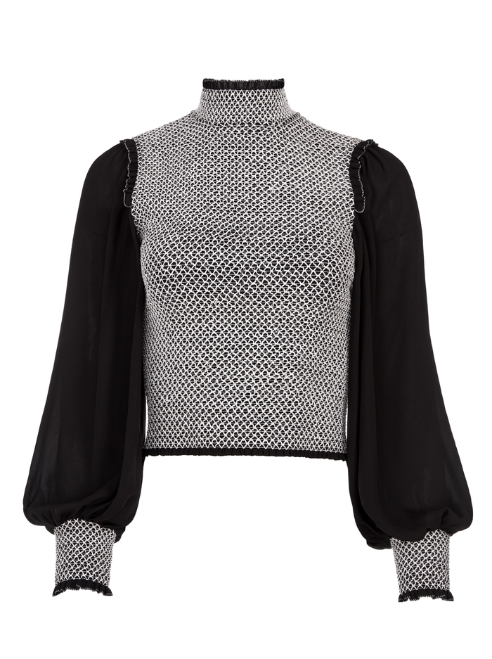 AVIVA SMOCKED BLOUSE   - BLACK/WHITE image 5 - Alice And Olivia