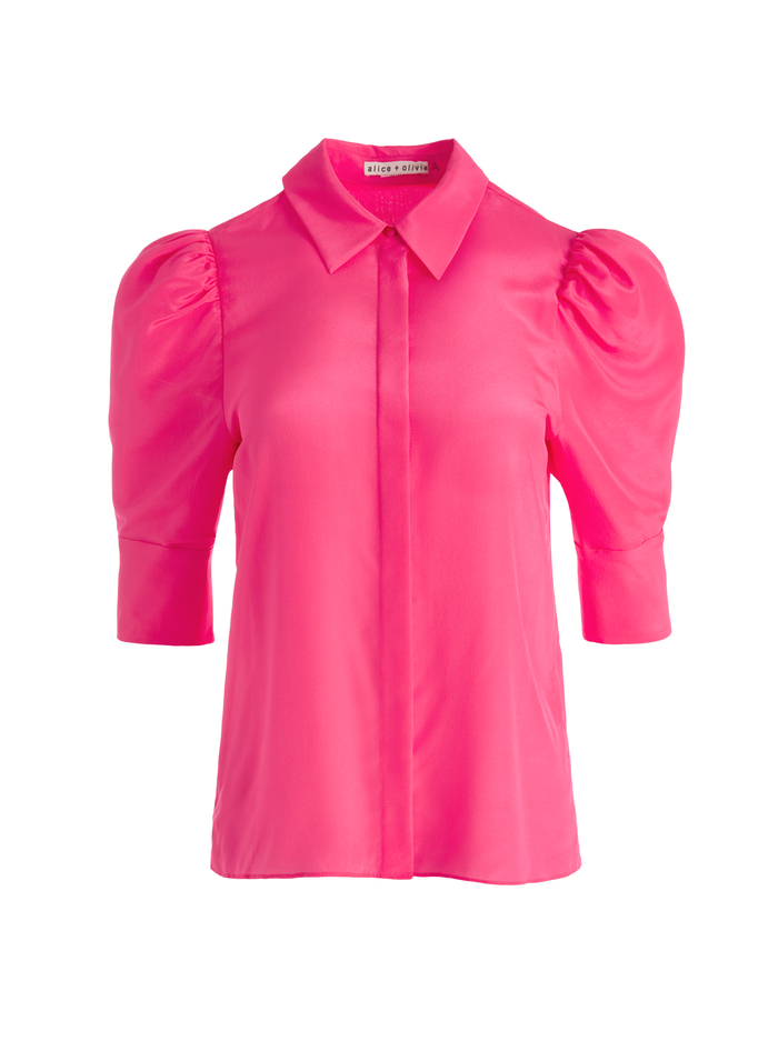 WILLA SCRUNCHED SLEEVE BLOUSE - WILD PINK image 5 - Alice And Olivia