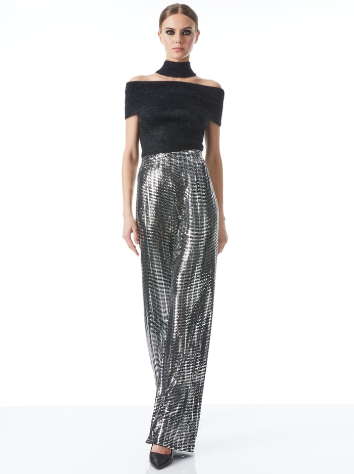 ELBA WIDE LEG PANT - SILVER/BLACK image 2 - Alice And Olivia