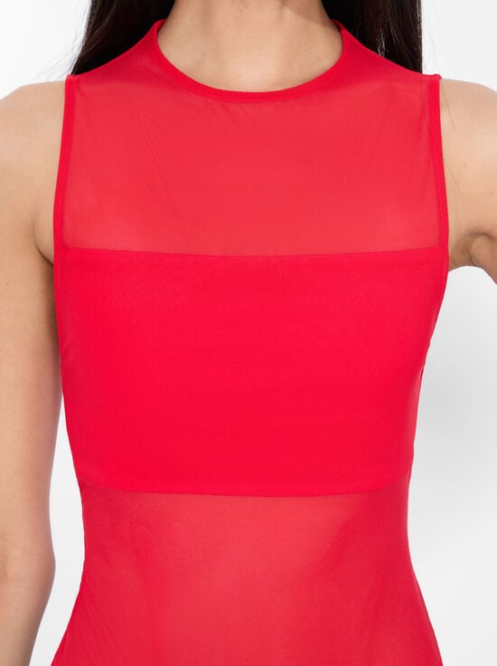 BRIGHT RUBY-BANDEAU SLEEVELESS BODYSUIT