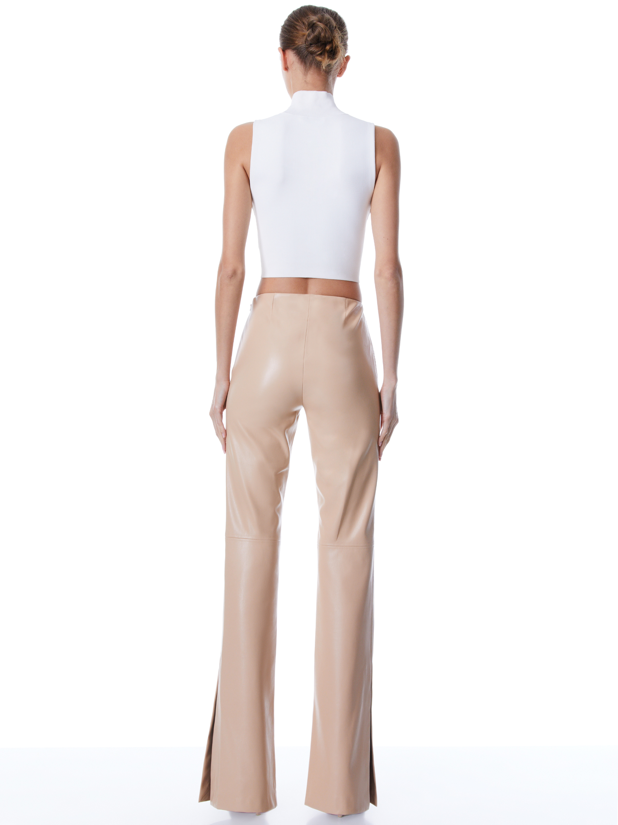 PU leather side slit high-waisted women’s pants.
