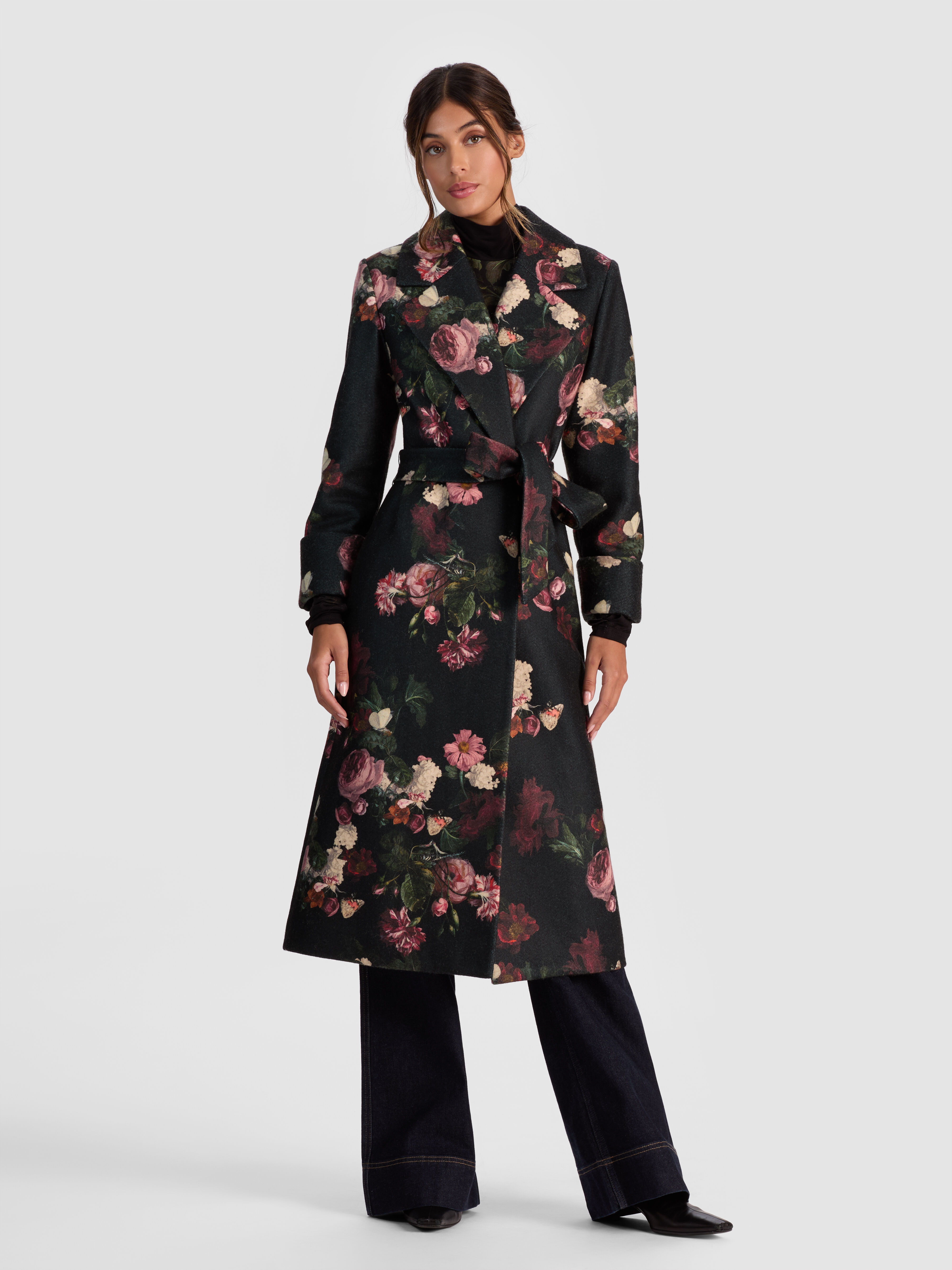 Nicholas Embroidered Oversized Coat In Black/multi | Alice + Olivia