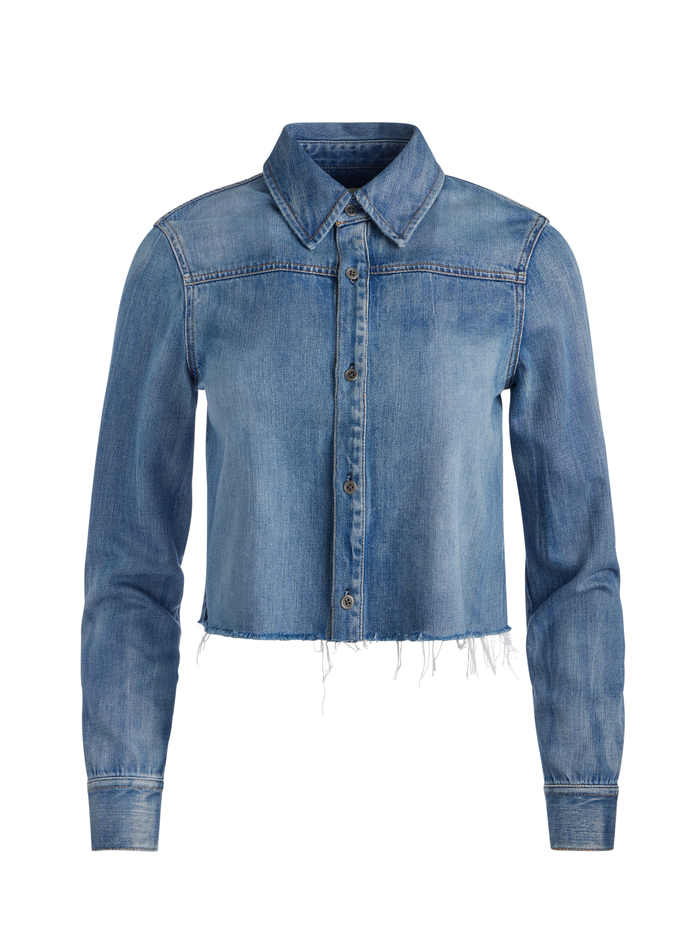 FINELY SHORT RAW HEM BUTTON DOWN WITH WESTERN DETAIL - BROOKLYN BLUE image 5 - Alice And Olivia