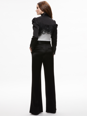 BLACK-THOMASINA PUFF SLEEVE LACE CROPPED JACKET