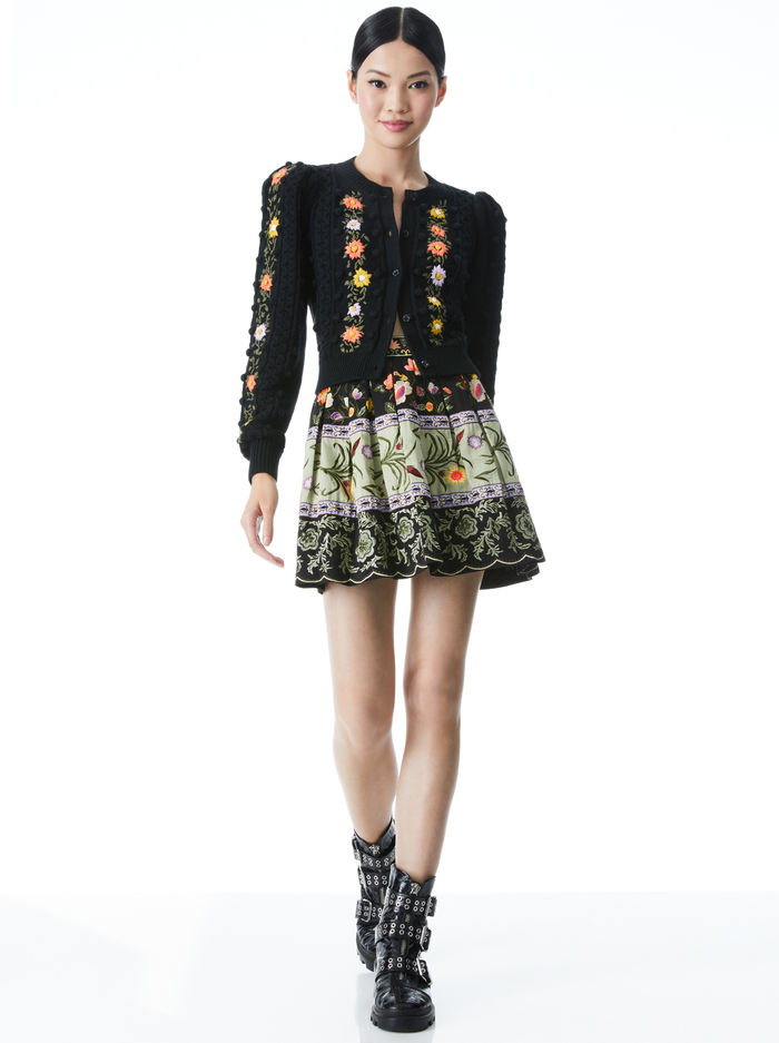 KITTY PUFF SLEEVE CARDIGAN - BLACK/MULTI image 6 - Alice And Olivia