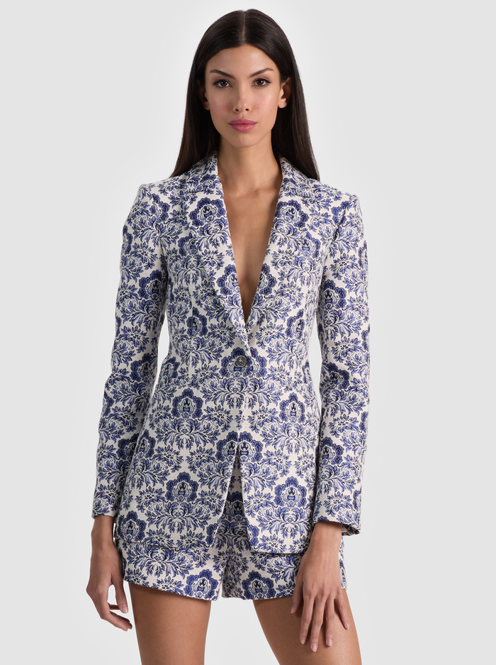 BREANN PRINTED BLAZER - OFF WHITE/TWILIGHT BLUE MULTI - ALICE + OLIVIA