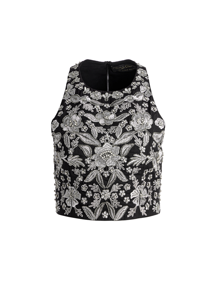 TRU RACER BACK FITTED CROP TOP - BLACK/SILVER image 5 - Alice And Olivia