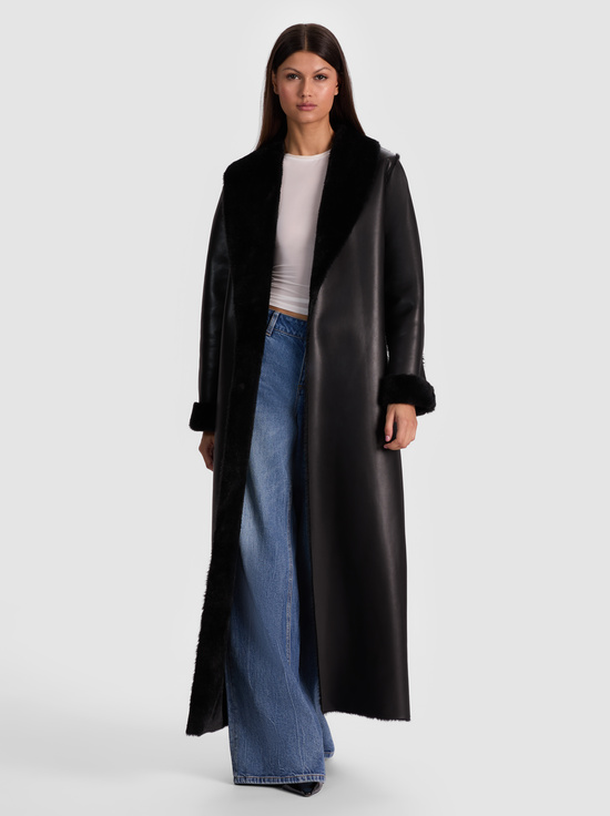 BLACK-SHELBY FAUX SHEARLING MAXI COAT