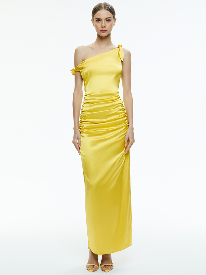 MARILLA OFF THE SHOULDER RUCHED MAXI DRESS - HAPPY YELLOW - Alice And Olivia