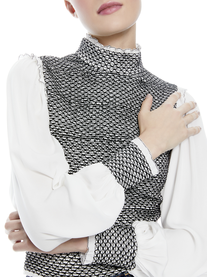 AVIVA SMOCKED BLOUSE - OFF WHITE/BLACK image 3 - ALICE + OLIVIA