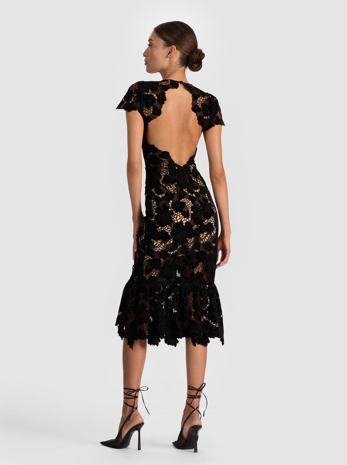 CLOVER OPEN BACK MIDI DRESS - BLACK image 2 - Alice And Olivia