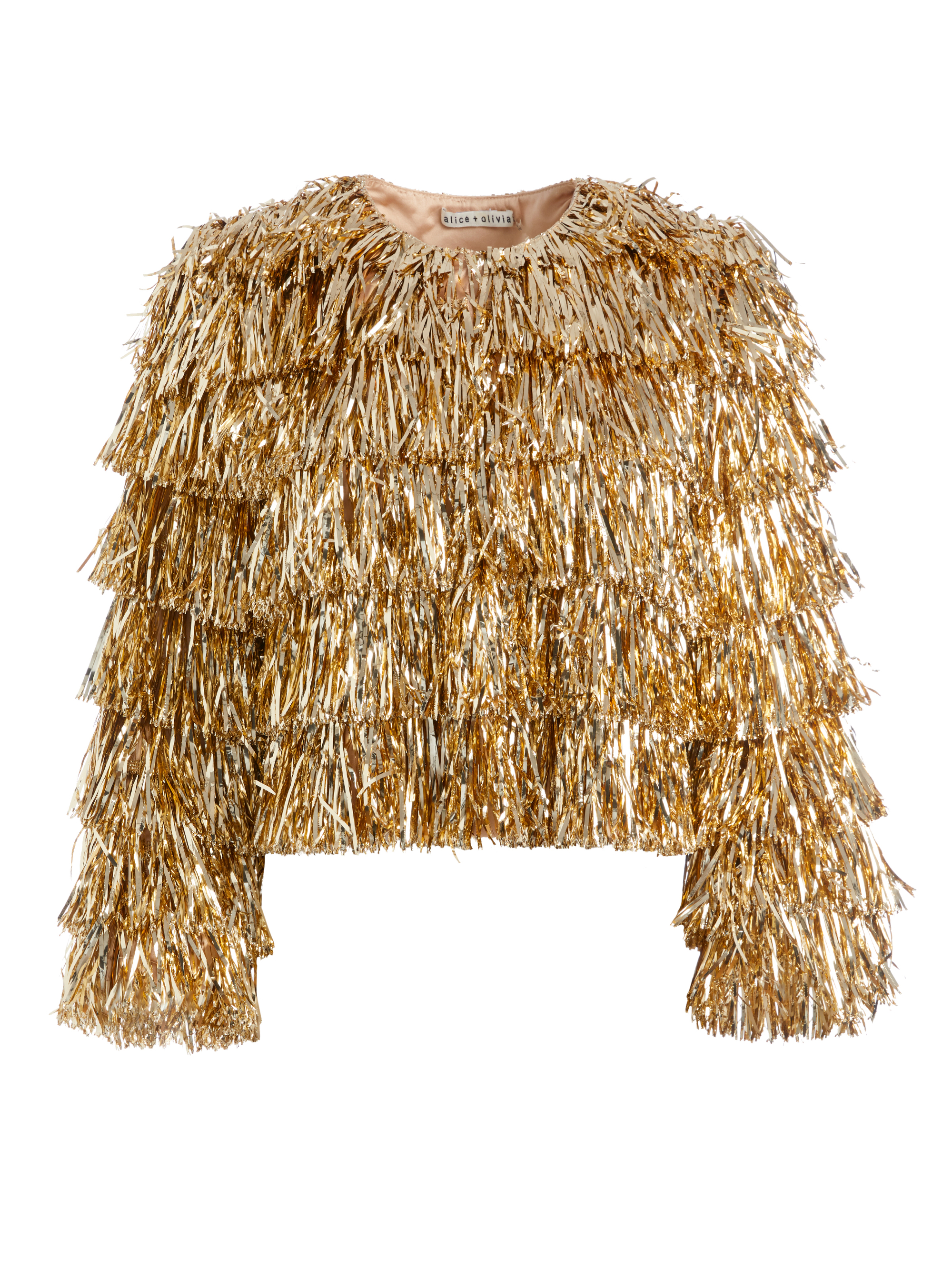 Fawn Fringe Tinsel Jacket In Gold Alice + Olivia