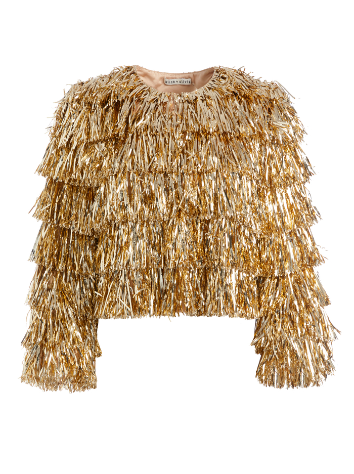 FAWN FRINGE TINSEL JACKET - GOLD image 5 - Alice And Olivia
