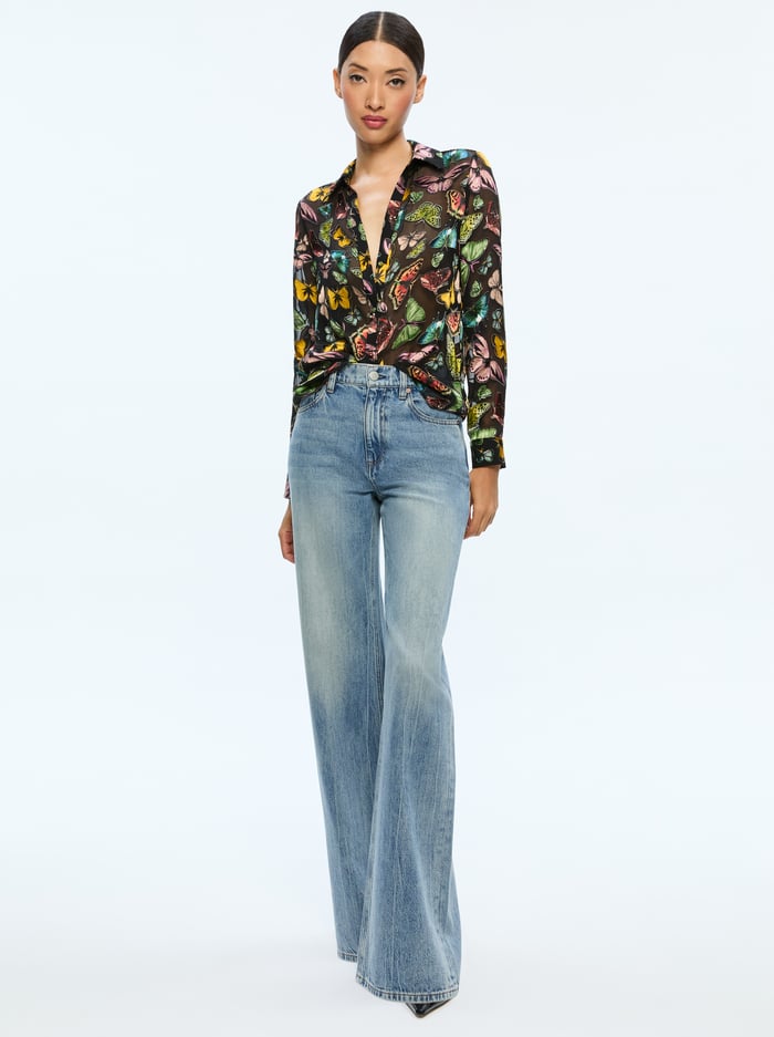 ELOISE BUTTON DOWN - BOUNDLESS BUTTERFLY BLACK image 1 - Alice And Olivia