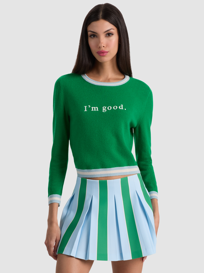 CAROLANN CASHMERE SHRUNKEN PULLOVER - GREEN APPLE MULTI - ALICE + OLIVIA