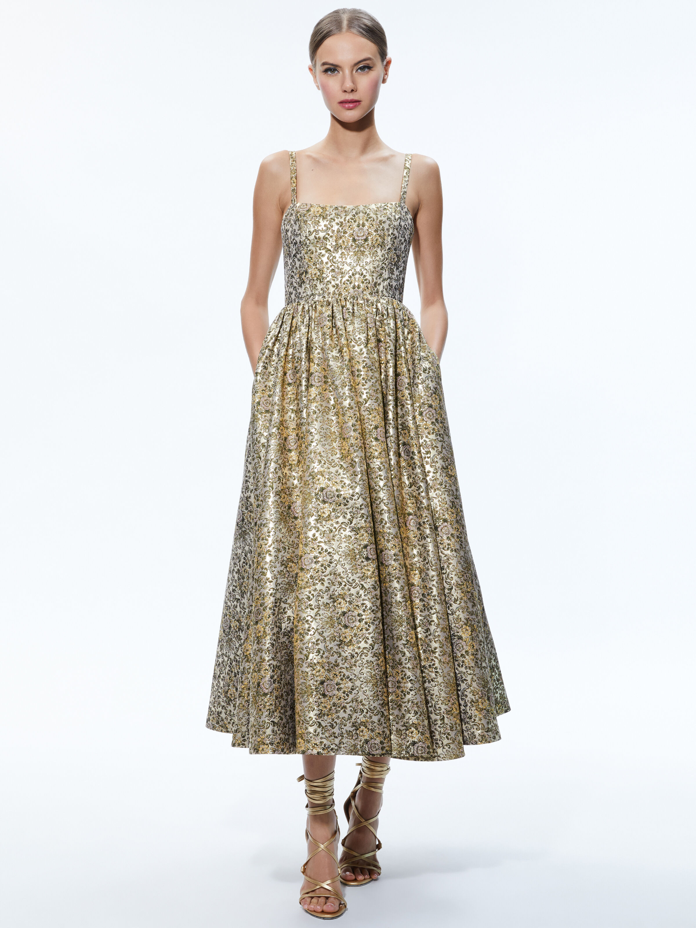 Fay Midi Dress In Champagne Multi Alice And Olivia