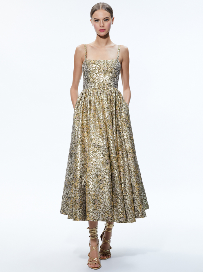 FAY MIDI DRESS - CHAMPAGNE MULTI - Alice And Olivia