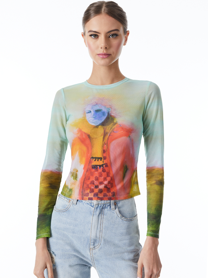 A+O X KIDSUPER DELAINA LONG SLEEVE CROP TOP - COLMS PAINTING - Alice And Olivia