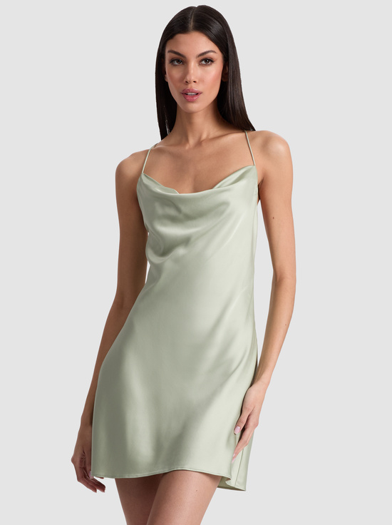 GREEN TEA-HARMONY COWL BACK SLIP DRESS