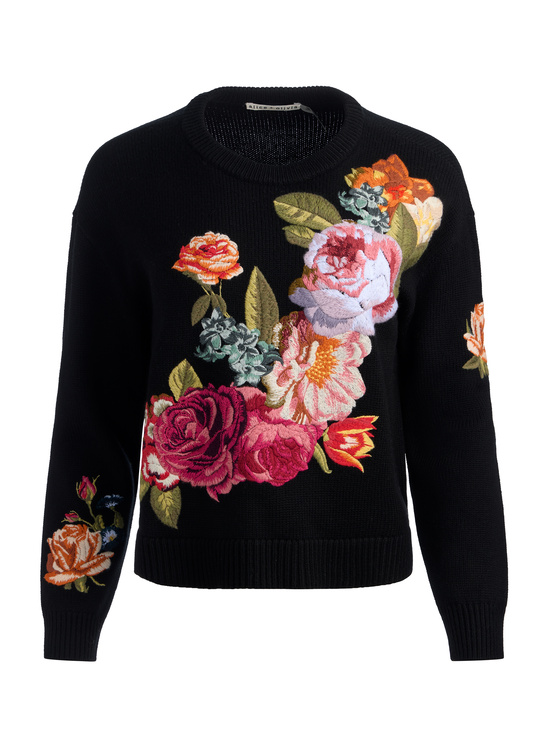 BLACK MULTI-BELVA FLORAL JACQUARD CREWNECK