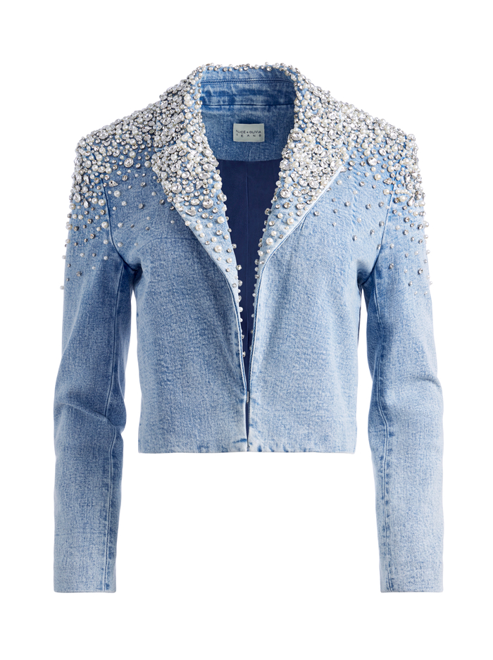 IVAN CRYSTAL EMBELLISHED CROPPED DENIM BLAZER - LIGHTNING BLUE image 5 - Alice And Olivia