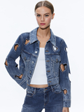 JEFF HEART EMBELLISHED CROPPED DENIM JACKET - TRUE BLUES DARK