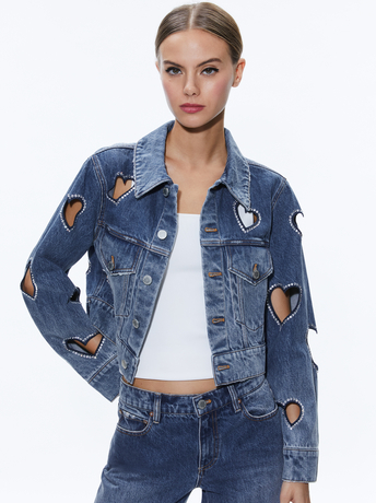 TRUE BLUES DARK-JEFF HEART EMBELLISHED CROPPED DENIM JACKET