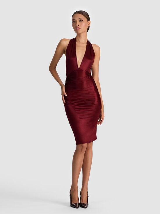 OXBLOOD-ROMY DRAPED MIDI DRESS