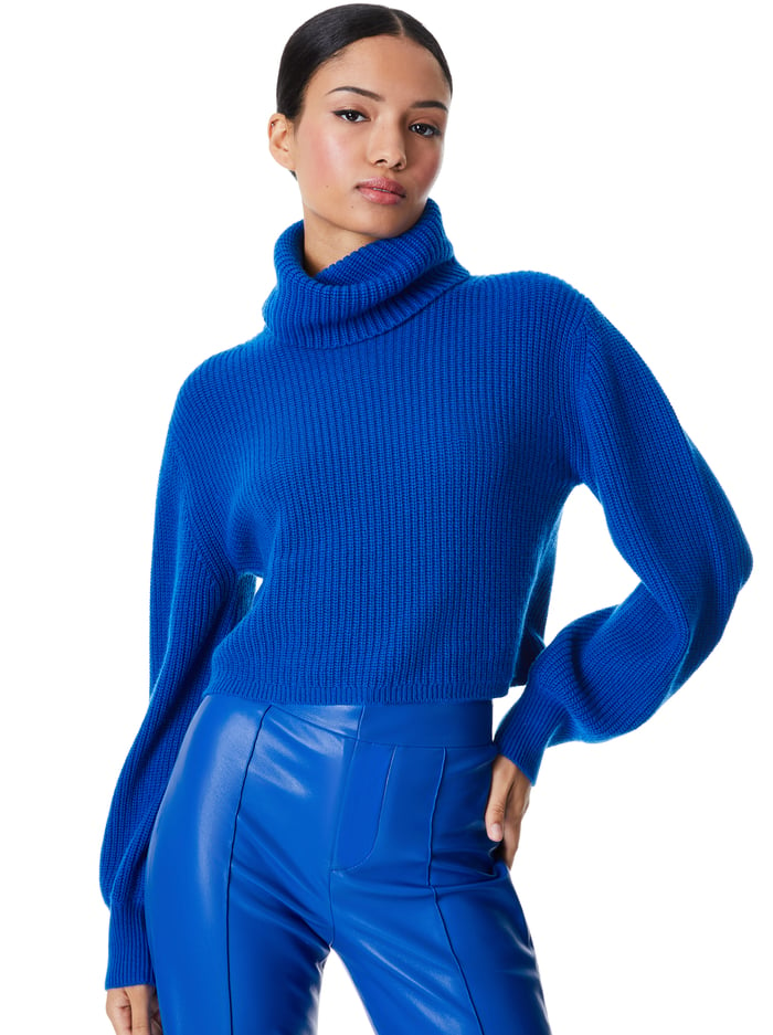 CARLYNN RIBBED CROPPED TURTLENECK - ROYALTY - Alice And Olivia