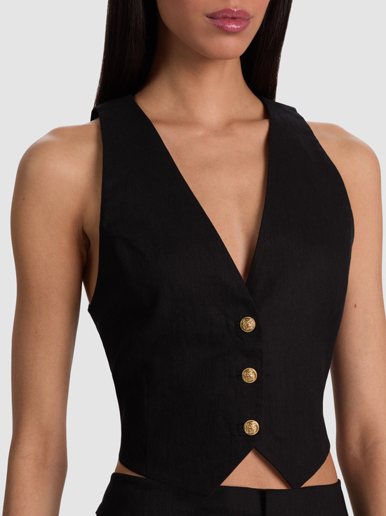 BLACK-DONNA LINEN VEST