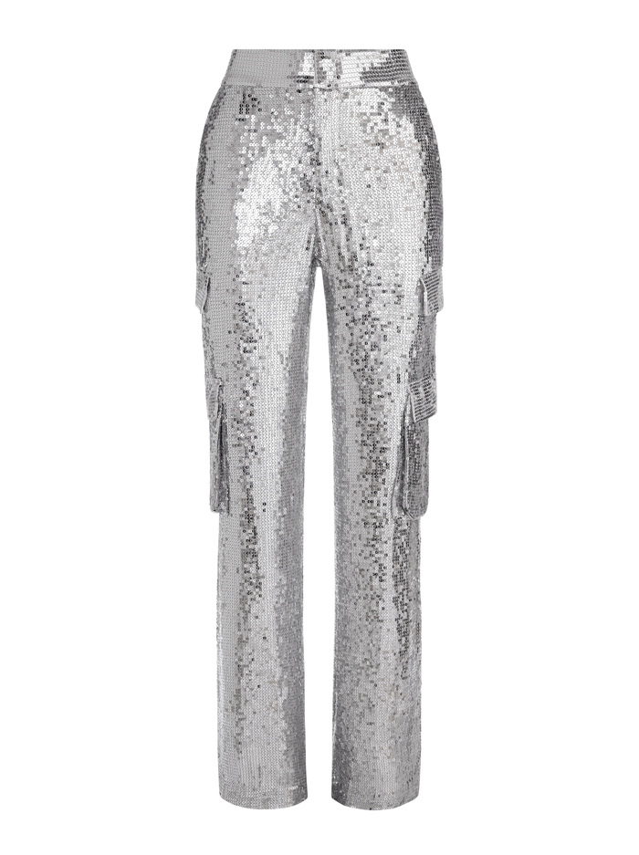 HAYES SEQUIN EMBELLISHED WIDE LEG PANT - SILVER image 5 - ALICE + OLIVIA