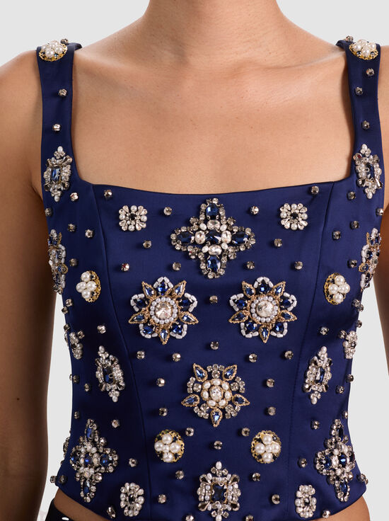 MIDNIGHT BLUE-LILIANNA EMBELLISHED CORSET TOP