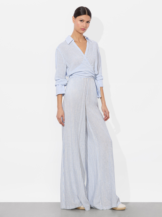 OFF WHITE/BLUE-HANNON WRAP BLOUSE