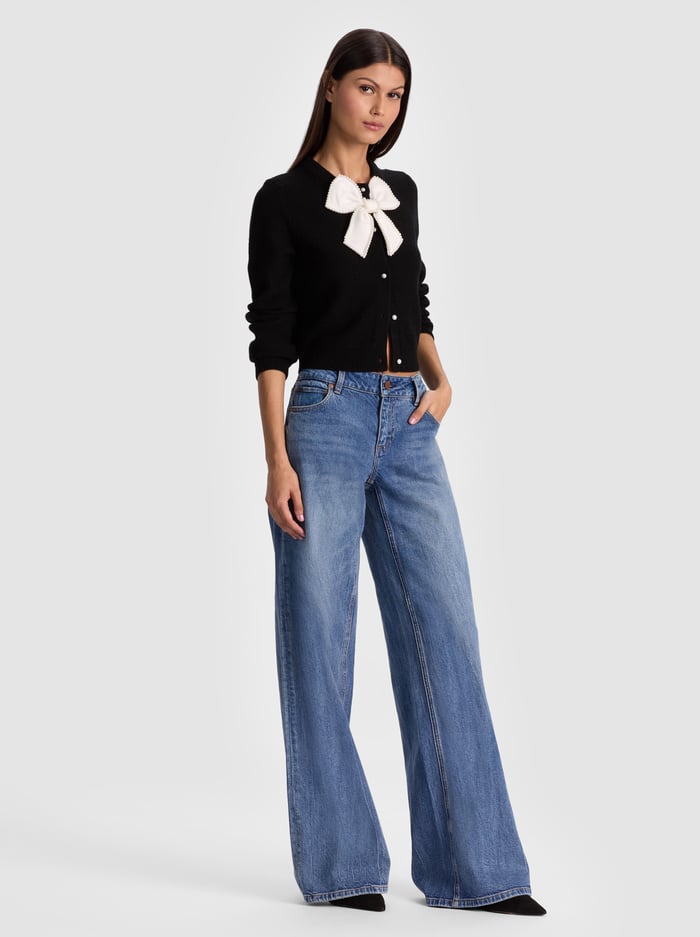 DOLLIE EMBELLISHED CARDIGAN - BLACK/SOFT WHITE image 4 - Alice And Olivia
