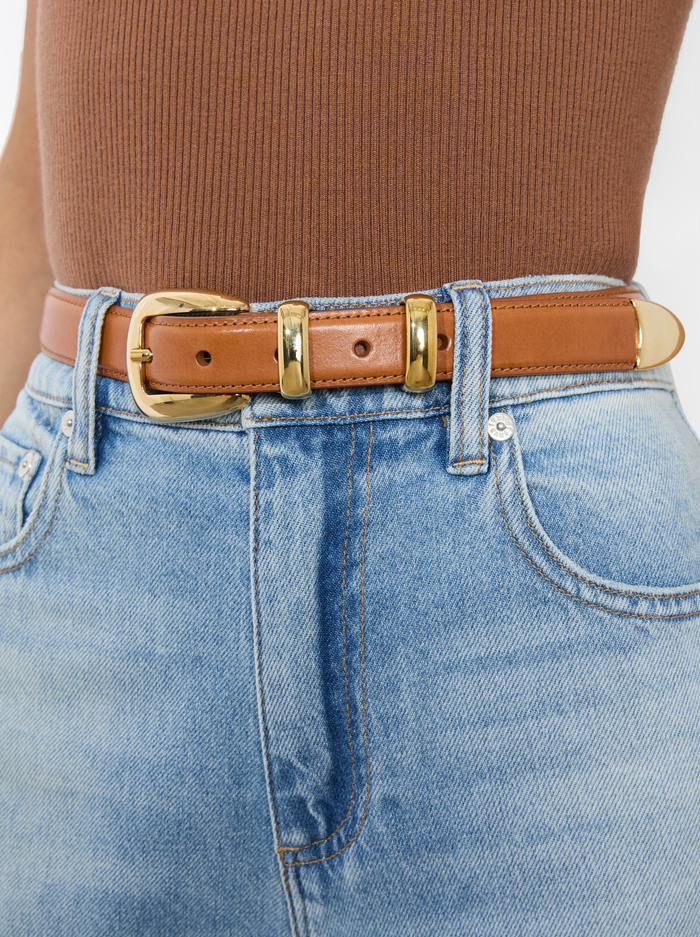 HAYDEN BUCKLE BELT - CAMEL/GOLD image 1 - Alice And Olivia