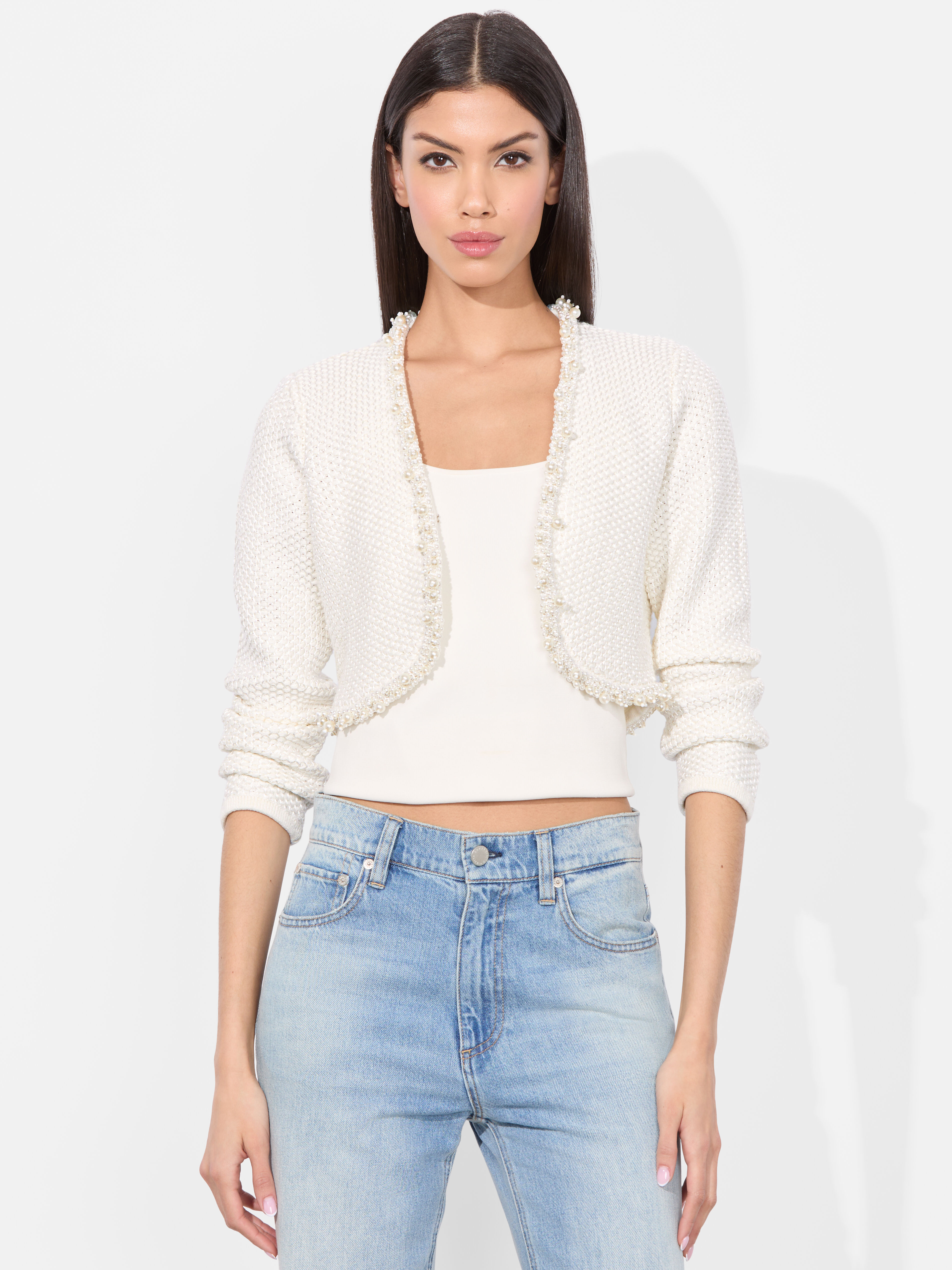 Duke Embellished Cardigan In Soft White | Alice + Olivia